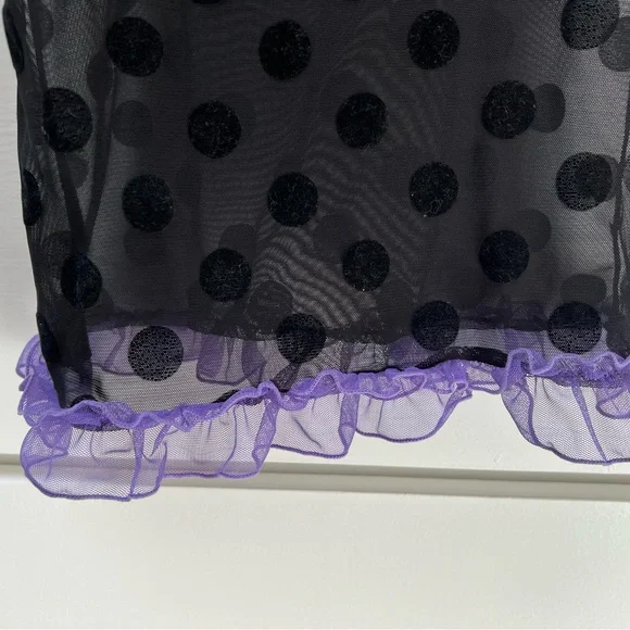 7 til Midnight black on black polka dot and purple cami and panty set. Size S/M - Picture 7 of 11